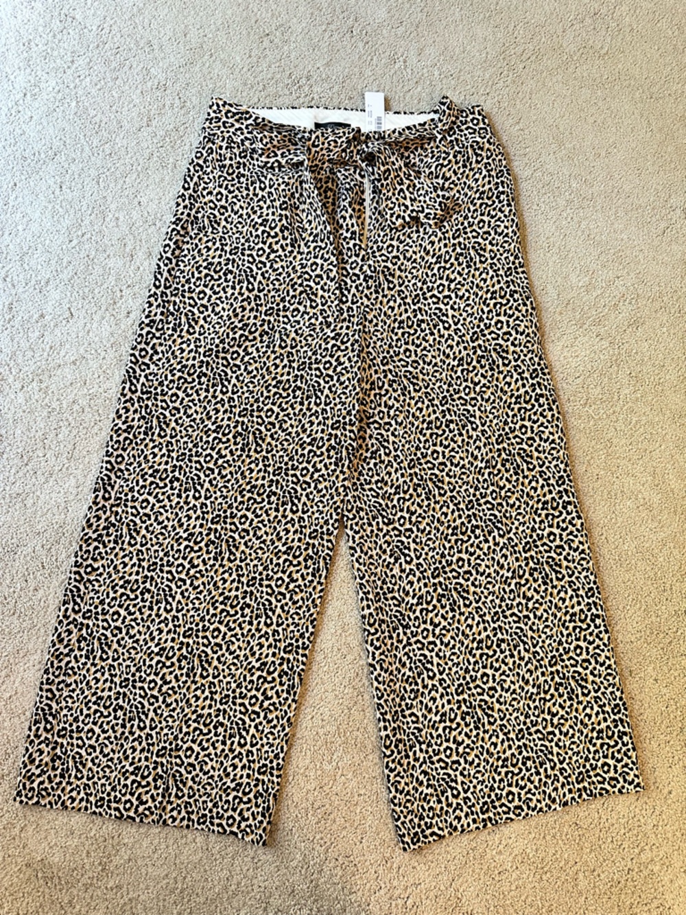 J Crew cropped satin Leopard Print Wide Leg Pants in Tan, Black, Cream